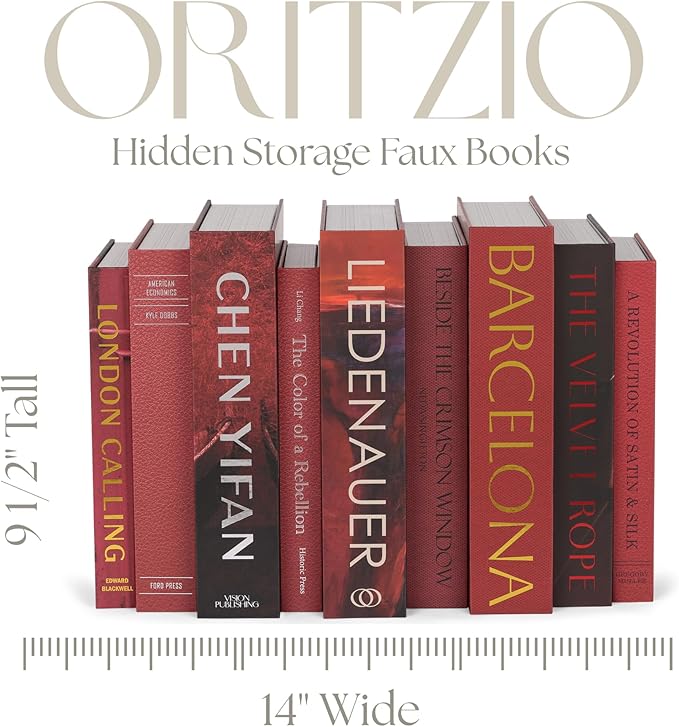 ORITZIO Red Faux Books Set of 9 - Hidden Storage Fake Books for Coffee Table Decor, Home Staging, Interior Design & Fashion Books