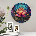 Decorative Plates, Stained Glass Design Gothic Mandala Lotus Ceramic Dinner Plate Home Wobble-Plate with Display Stand, Wall Hanging Decor for Kitchen Household 8 Inch, Gifts for Lotus Lover