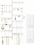 AllHungUp 12-Tier Wall Jewelry Organizer Wall Mounted Jewelry Organizer Necklace Holder Wall Mount Hanging Necklace Organizer Jewelry Hanger Wall Mounted Earring Holder Display Earring Organizer White