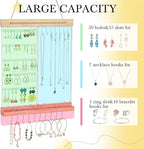 Hanging Jewelry Organizer and Storage, 5-Tier White Earring Necklace Holder Jewelry Display Organizer Stand Rack, Wall Mounted for Earrings Necklaces Bracelets and Rings, White