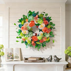 Spring Wreaths for Front Door Outside 24 Inch Luxury Summer Wreath with White Rose Flowers,Pink Dahlia & Green Hydrangeas,Lush Greenery Spring Front Door Wreath for Home,Wall,Porch Decor
