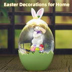 Easter Bunny Decor Snow Globe with 6-Hour Timer, Glittering Rabbit with Egg Lantern, USB/Battery Operated, Spring Home Decor for Office Party Decoration, Green