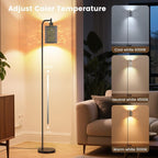 SIBRILLE Floor Lamp with Linen Shade, Dimmable Tall Standing Lamp with Remote Control & 3 Color Temperatures, Modern Floor Lamps for Living Room Bedroom Office Corner, 9W LED Bulb Included