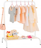 Kids Clothing Rack - Garment Rack with Bottom Storage Shelf for Children, Small Baby, & Toddler, Clothes Organizer, Shirts, Dresser, Hat, Backpack, Bedroom, White