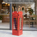 Square Metal Umbrella Holder, Square Free Standing Umbrella Rack Decorative Umbrella Holder Hollow Cutout Pattern Design for Umbrella Cane Entryway Home Office 19.49" X 6.1" X 6.1"(Red hollowed out)
