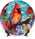 Winter Bird Stained Glass Design Decorative Plates Home Decor Ceramic Plates, Dinner Plates Display for Living Room, Kitchen, Hallway Console Side Table, Presents for Loss of Loved, 6 Inch