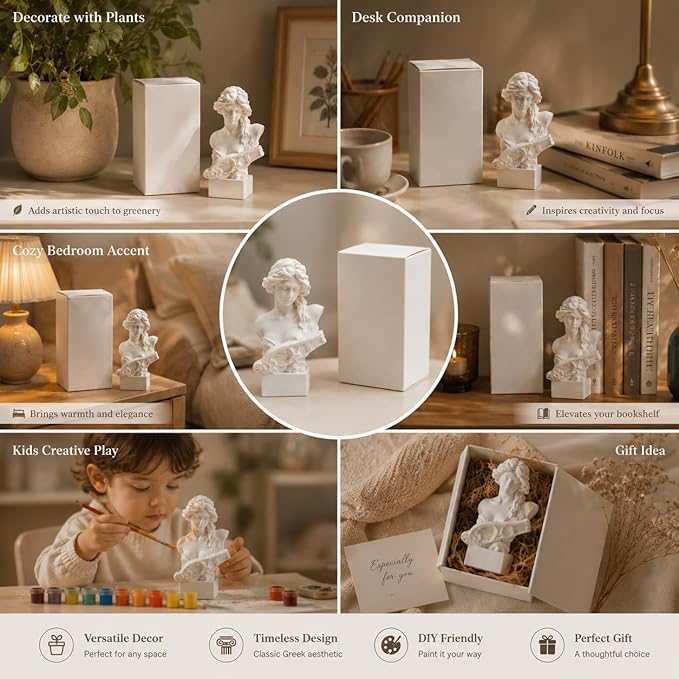 Resin Bust Statue 2.95 Inch Plaster Figurines Mini Home Decoration Sculpture White for Art Hobbyist-Artemis, Home Decoration