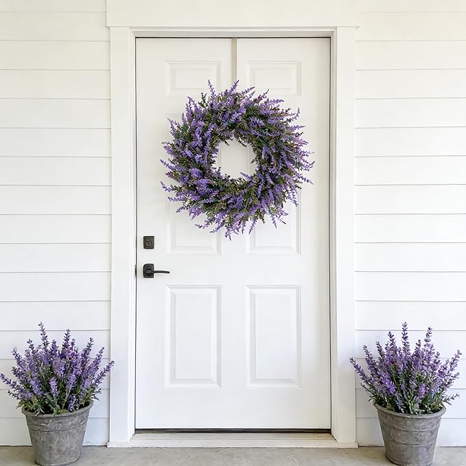 26" Purple Lavender and Eucalyptus Wreath - Artificial Farmhouse Front Door Decor for Porch, Window, Wall | Spring, Summer, Fall Home Decor Gift