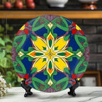 Decorative Plates for Display 8" Colorful Stained Glass Floral Mandala Ceramic Ornament with Display Stand and Hook Up for Wall Decor Hanging Festival Wedding Gift