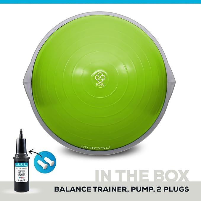 Bosu Balance Ball Exercise Trainer, Home Gym Equipment w/ Guided Workouts & Pump, 26", Blue - Inflatable Fitness Platform for Strength Training, Standing, Balancing, and Core Workout