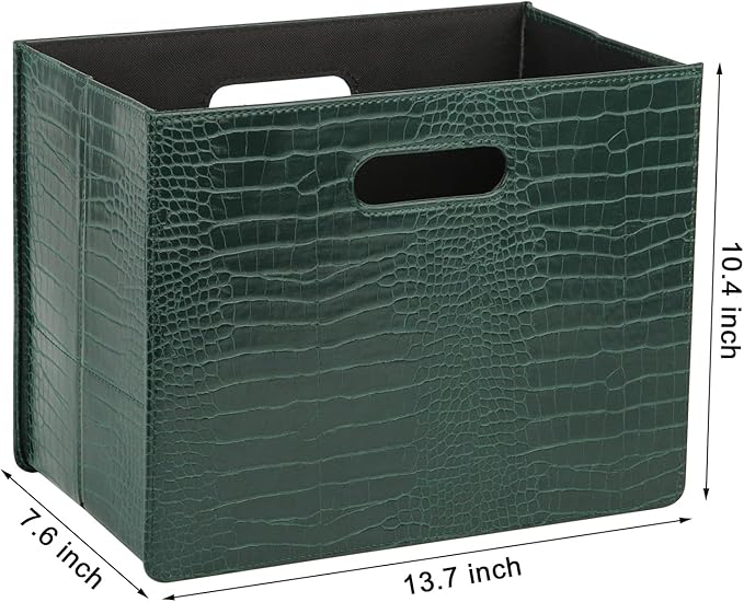 HofferRuffer Magazine Basket Holder, Foldable Magazine Rack, Document File Holder Organizer, File Folder, Newspaper Storage Bin Organizer for Home or Office (Green)