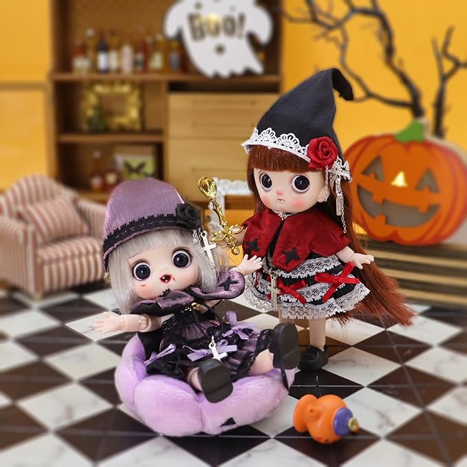 2pcs Collectible Dolls Gothic Figures Cute Birthday Gift for Girls,12 Points Articulated Anime Action Figures with Interchangeable Heads & Removable Clothes