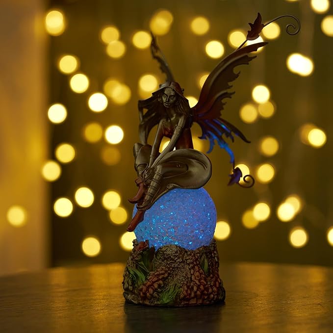 Resin Fairy Statue with Light Elegant Fantasy Decor, Hand-Painted Angel Figurine Lamp Graceful Fairy Sculpture for Bookshelf, Mantel, Bedroom, Thoughtful Gift for Women, Friends