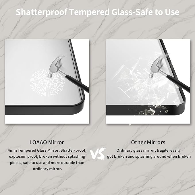 LOAAO 40X32 Inch Black Metal Framed Bathroom Mirror for Wall, Matte Black Bathroom Vanity Mirror Farmhouse, Large Rounded Rectangle Mirror, Anti-Rust, Tempered Glass, Hangs Horizontally or Vertically