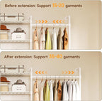 ONBRILL H4 Wall Mounted Closet System, Expandable Industrial Pipe Clothes Rack Clothing Rack for Hanging Clothes, Heavy Duty Closet Organizers and Storage in Wardrobe Closet - White