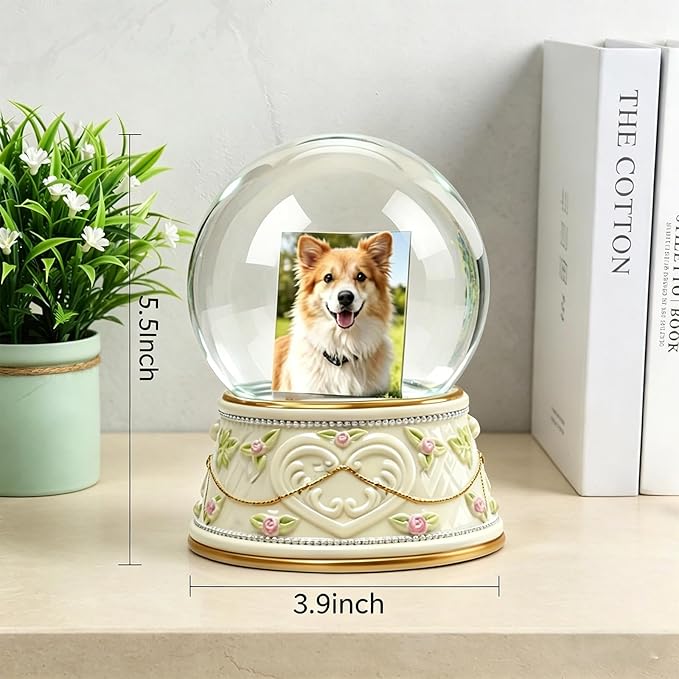 Large DIY Photo Frame Snow Globe with Double Sided Photo Insert, 5.5Inch Height Snow Globe with Liquid Resin Base, Christmas Thanksgiving Family Friends Gift, Desktop Tabletop Decoration