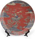 Cheng Toile Dynasty Red Chinoiserie Decorative Plate, Personalized Chinese Plates for Household Art Decoration Festival Decor, 1 Plate with 1 Display Stand Art Decorations for Office Table