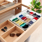 Slomg Sock Underwear Dresser Drawer Organizer with Dividers, Clear 16 Grids Plastic Storage Box Bin with Lid, Small Parts Bead Container for Jewelry Earring Scarves Ties Bras Crafts Fishing Tackle