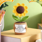 Wavwavw 1 Pcs Friends Gifts for Women, Galentines Graduation Handmade Sunflower Crochet Doll with Positive Card for Female Birthday BFF Bestie Gifts (Like Stars)