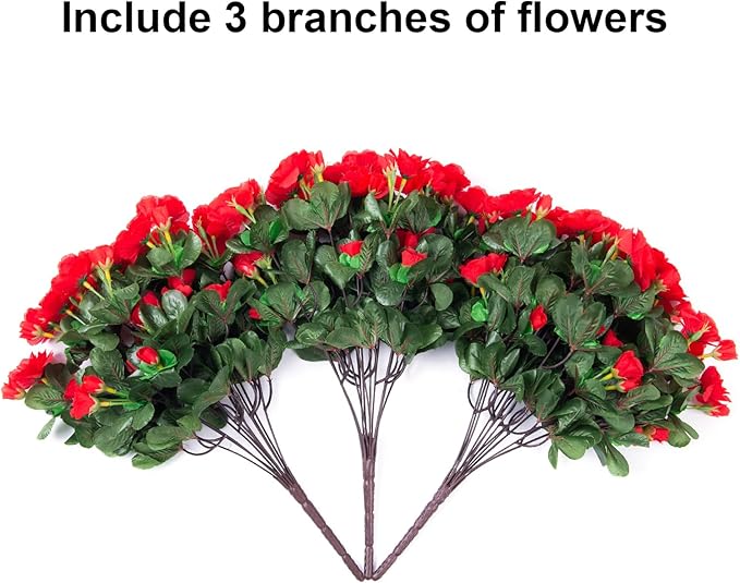 Artificial Christmas Flowers for Spring Outdoor Outside Decor, Fake Silk Red Camellia Flower UV Resistant Realistic Plants for Planter Front Door Porch Patio Table Indoor Holiday, 3 Large Bundles