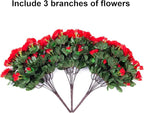 Artificial Christmas Flowers for Spring Outdoor Outside Decor, Fake Silk Red Camellia Flower UV Resistant Realistic Plants for Planter Front Door Porch Patio Table Indoor Holiday, 3 Large Bundles