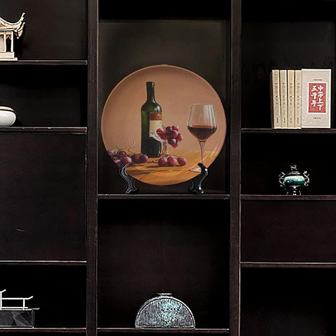 Decorative Plate Stand, 10 Inch, Goblet Wine Bottle Transparent Round Display Plate, Table Top Plate Decor with Stand, for Display Living Room Kitchen Closet Table Decor