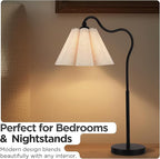 Table Lamp with Beige Pleated Linen Shade, Curved Black Metal Base, E26 Socket – 23" Tall Modern Bedside Desk Lamp for Bedroom, Living Room, Office – Bulb Not Included
