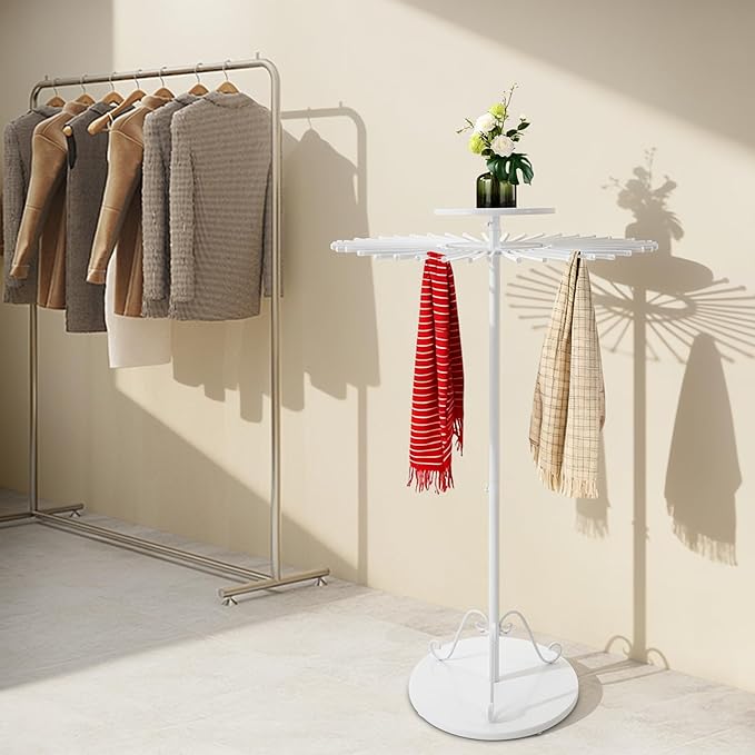 Scarf Display Stand 45-Arm Scarf Holder Organizer Freestanding Scarf Hanger 360° Rotating Rack for Home and Clothing Store (White, 45 Rods)