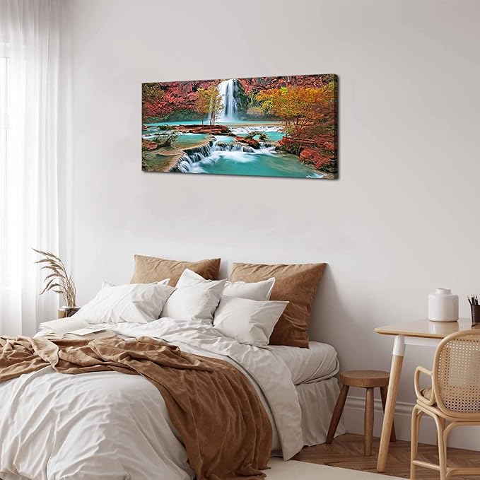Tropical Forest Wall Art for Living Room Nature Waterfall Landscape Pictures Wall Decor Tree Falls Scenery Painting Modern Fall Scenic Canvas Prints Artwork for Bedroom Bathroom Home Decoration 20x40"