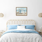 Framed Beach Canvas Wall Art, Blue Coastal Pictures Wall Decor Paintings, Ocean with White Floral Shell Poster Prints, Modern Seascape Artwork Home Decor for Living Room Bathroom 12x16 inch