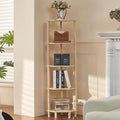 YUFAM 5-Tier Corner Shelf with Sturdy 5-Leg Base, Wooden Corner Bookshelf for Small Spaces, Corner Standing Shelf for Living Room, Bedroom, Bathroom, Natural