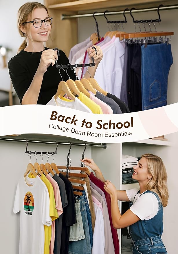 HOUSE DAY Closet Organizers and Storage 6 Pack, College Dorm Room Essentials, Multifunctional Organizer Magic Space Saving Hangers with 5 Holes, Storage Organization for Wardrobe Closet - Black