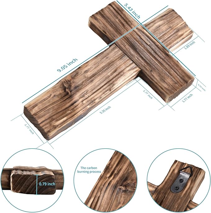 Retro Handmade Log Wood Cross Baptism Cross Wall Decor Spiritual Religious Crosses Small Wooden Room Church & Home for Wall Table Decor Outdoor Wooden Crosses Gifts with Hook for Hanging Wall