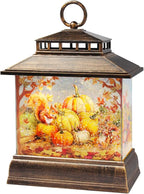 Fall Snow Globe Lantern Thanksgiving Pumpkins and Squirrels Water Lantern with Swirling Glitter 6H Timer Remote Control Fall Decorations for Home Thanksgiving Autumn Harvest (Pumpkin and Squirrel)