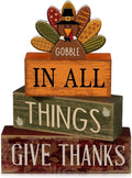 Moucuny 4 Pcs Fall Decorations for Home Wooden Turkey Decor Thanksgiving Tiered Tray Decor Thanksgiving Table Centerpiece Rustic Wooden Gobble Turkey Block Sign for Autumn Harvest Party Kitchen Shelf