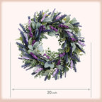 Lavender Wreaths for Front Door, 20 inch Artificial Farmhouse Wreaths for Wall Window Party Wedding Decor Indoor Outdoor Spring Summer Fall Decoration