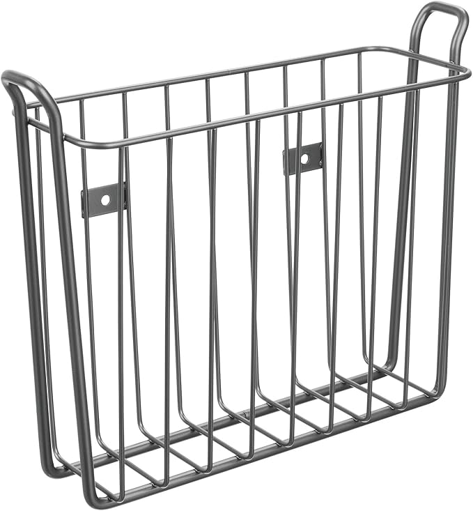 mDesign Metal Wall Mount Decorative Magazine Rack Organizer Bin Holder, Basket for Living Room, Bathroom, Bedroom, Home Office - Holds Books, Newspapers, Tablets - Concerto Collection - Graphite Gray