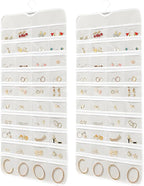 80 Pockets Hanging Jewelry Organizer, Double-Sided White Closet Jewelry Holder for Space-Saving Storage of Earrings, Rings, Bracelets and Small Accessories
