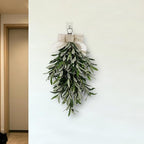 22" Artificial Teardrop Swag Olive Wreath For Front Door, 2-Pack Realistic Greenery Swag With Olive Fruit/Green Leaves/Flowers, Seasonal Artificial Olive Branch Swag for Indoor&Outdoor Decor