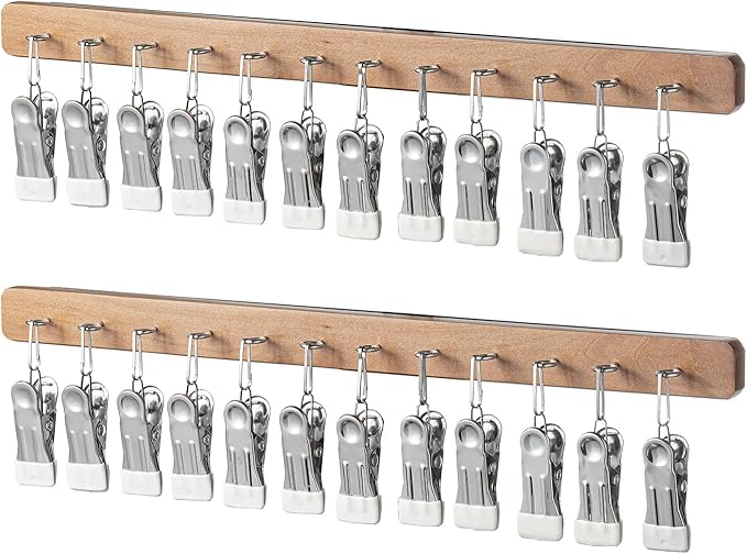 MORNITE Pull Out Hat Rack for Closet, Sliding Hooks Hanger Rack with Clips for Bras Caps Underwear Socks Scarves Gloves Handkerchiefs, Dual Side 12 Clips Rail, 2 Pcs