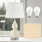 GyroVu 22" Table Lamp Set of 2, Color Temperature Adjustable Double Gourd Ceramic Lamps Classic Nightstand Table Lamps for Bedroom Beside Lamps for Living Room, Cream-Bulbs Included