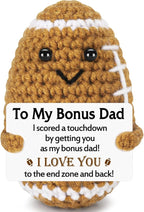 Bonus Dad Gifts from Son Daughter Wife, Positive Handmade Crochet Step Dad Father's Day Birthday Gifts, Funny Cute Small Gift for Dads, I Love You Papa Gift Idea, Unique Football Doll for Bonus-Dads