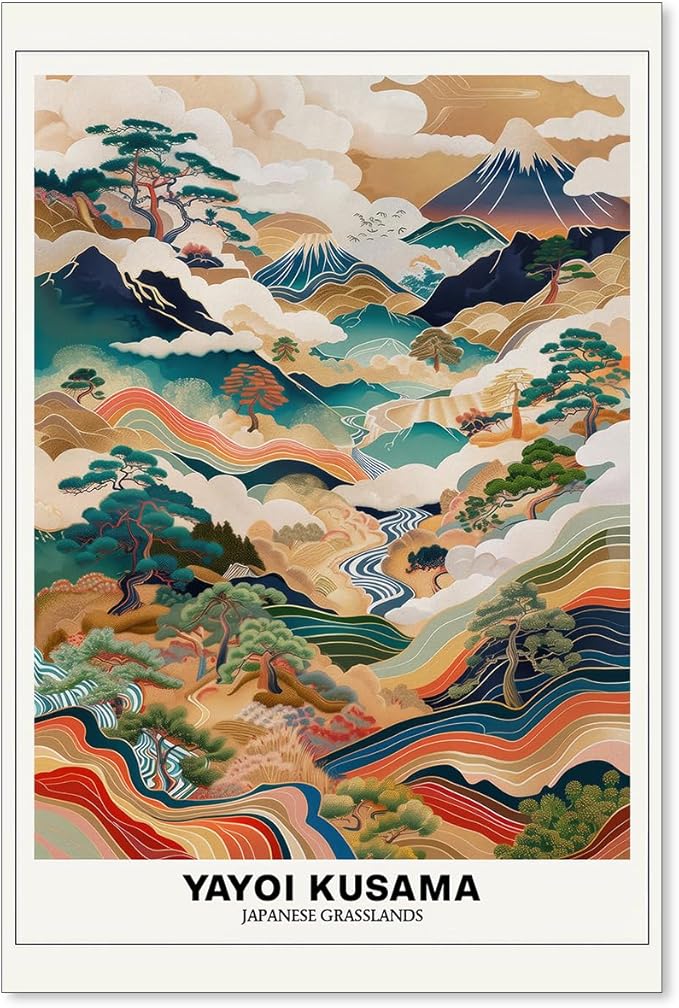 Vintage Yayoi Kusama Grasslands Posters Japanese Wall Art Yayoi Kusama Abstract Landscape Canvas Print for Stylish Room Bedroom Living Room Gallery Decor 20x30in Unframed