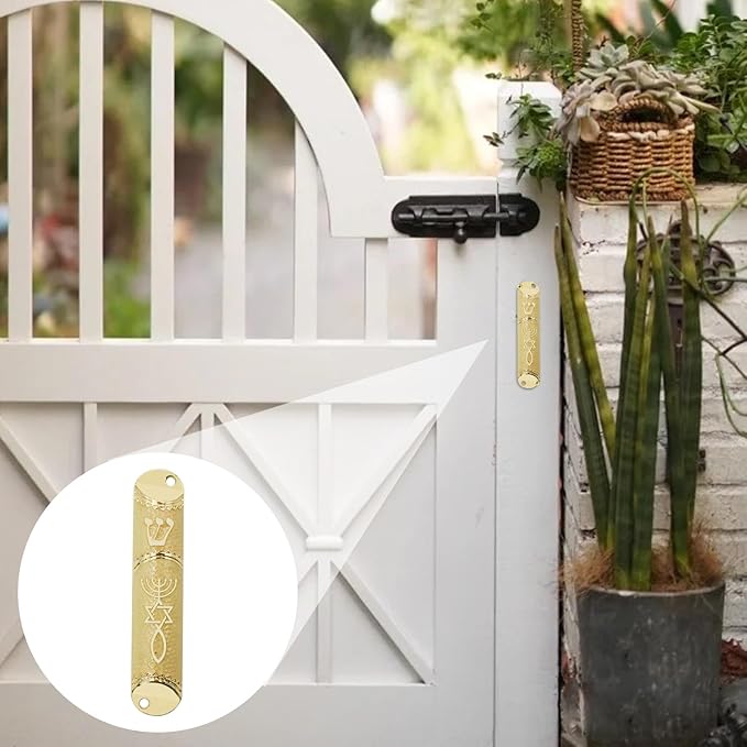 Mezuzah with Scroll for Door, Metal Mezuzah Case with Messianic Seal for Hebrew Home Blessing, Jewish Gifts, Jewish House Warming Decor, Christmas, Easter (Beige)