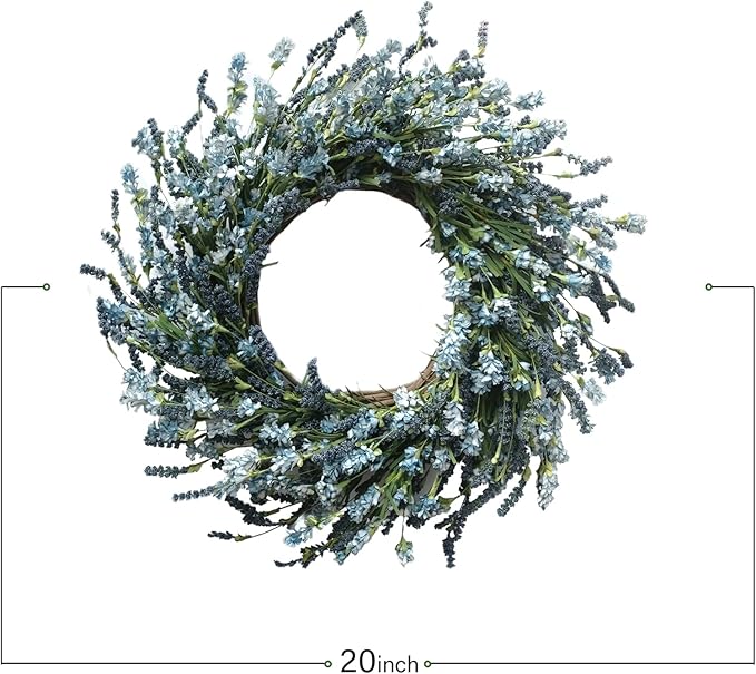 TEMPUS 20 Inch Blue Grains Flower String for Front Doors Wreath, Spring and Summer for Indoor and Outdoor Decor, Rustic and Farmhouse Style Home Blue Wreath