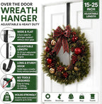 HappyFiller Wreath Hanger for Front Door, 15-25" Adjustable Heavy Duty Metal Hook Holds up to 20 lbs, Large Over the Door Wreath Holder for Christmas, Fall, Halloween Decorations & Home Decor (Black)