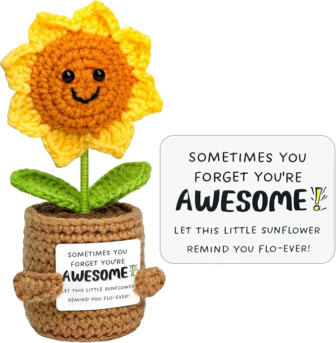 Positive Sunflower Graduation Gifts for Women Men Teens - Handmade Positive Crochet Animals, Stuffers for Mom Teacher Best Friend Bestie Sister, Cute Stocking Stuffers for Her Him