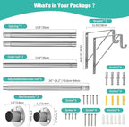 Closet Rod, 16 to 63 Inch Closet Rods Heavy Duty Adjustable Wardrobe Poles for Hanging Clothes and Heavy Duty Bracket Closet Pole Support (The Shelf NOT Included)(Silver)