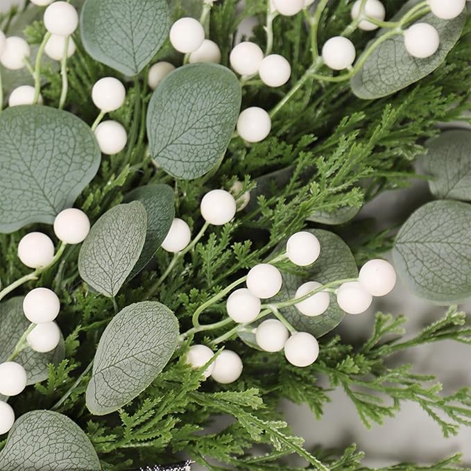 BestAlice 19.7 Inch Eucalyptus Swag with Bow, Wall Hanging Greenery Teardrop Wreath, Artificial Green Leaves Wreaths Decorative for Front Door Farmhouse Decor