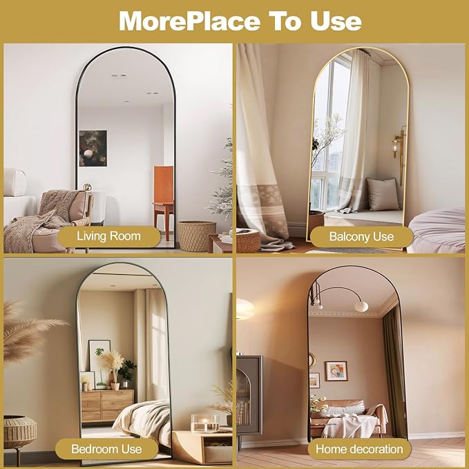 Prywot Arched Floor Mirror, 76 "x 34" Full Length Mirror Wall Mirrors Hanging or Leaning Arched-Top Full Body Mirrors with Stand for Bedroom, Dressing Room, Black